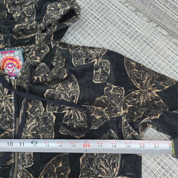 Johnny Was Hoodie Sweater Women XS Black Velour Butterfly Full Zip Bohemian Boho - Picture 5 of 12